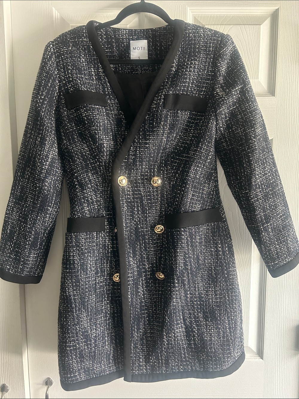 Navy/Black/White Tweed  Blazer Dress with Gold Buttons - Picture 10 of 12